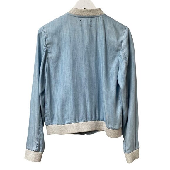 Lou & Grey Chambray BomberJacket Size Small Blue Denim Lyocell Zip Front - Picture 3 of 8